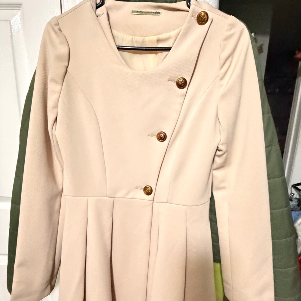 Cream Button-Accent Fit & Flare Dress Jacket